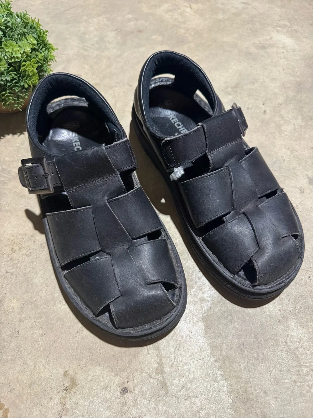 Sketchers Y2K Fisherman Sandals Black Leather Men Size 10 Chunky Vintage 90s